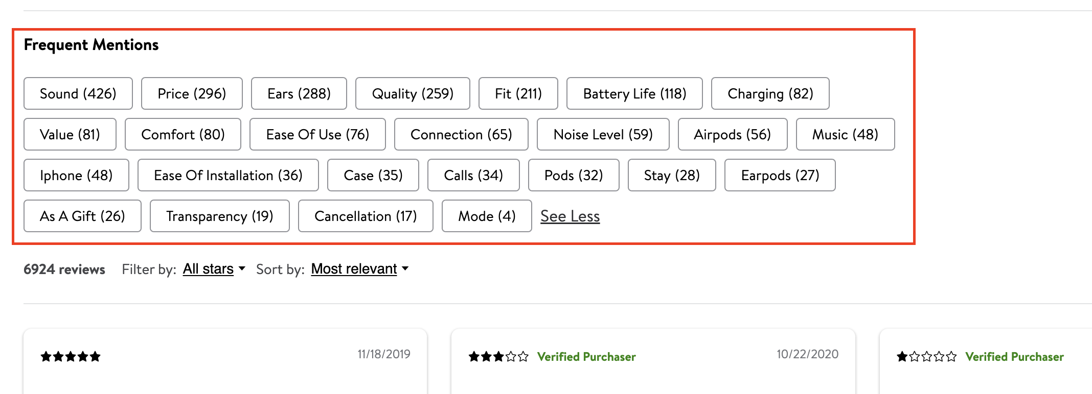 [Walmart Product Reviews API] New Frequent Mentions filters · Issue