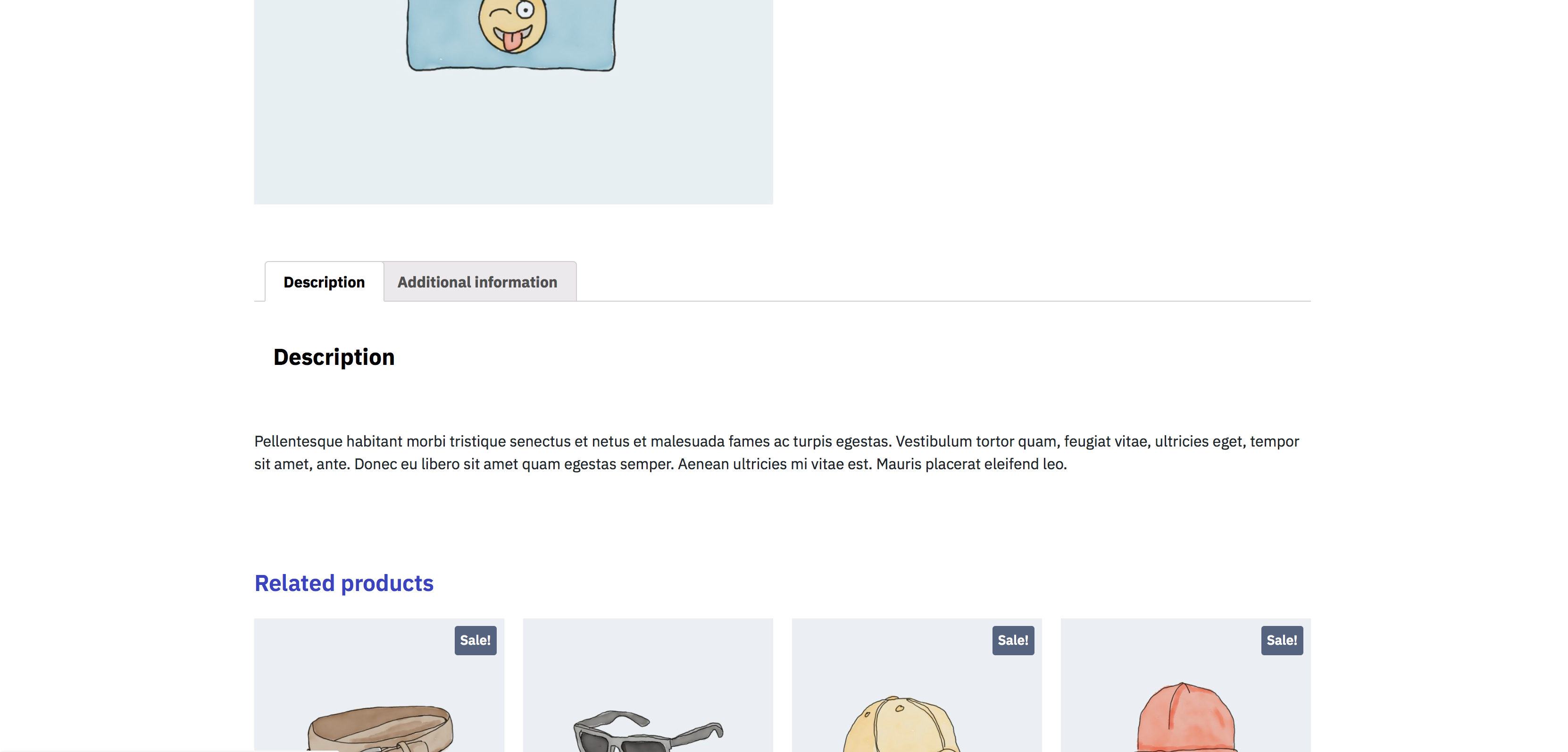 product data tabs with product content - front-end