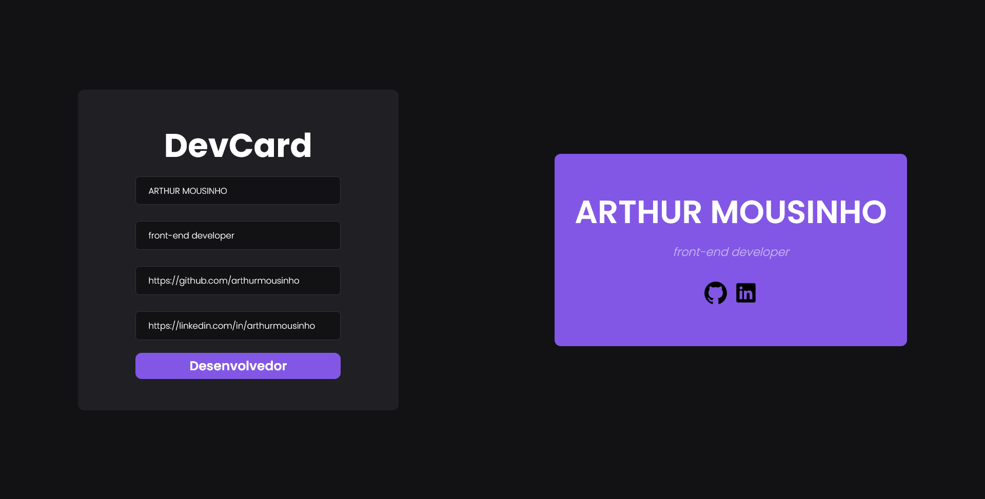 GitHub - arthurmousinho/dev-card: Gerador de um cartão de visitas para ...