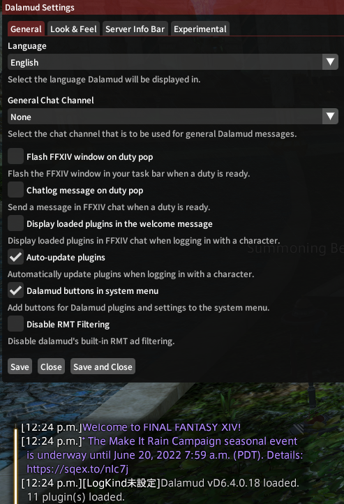 Dalamud showing loaded plugins in welcome message, but it&rsquo;s 