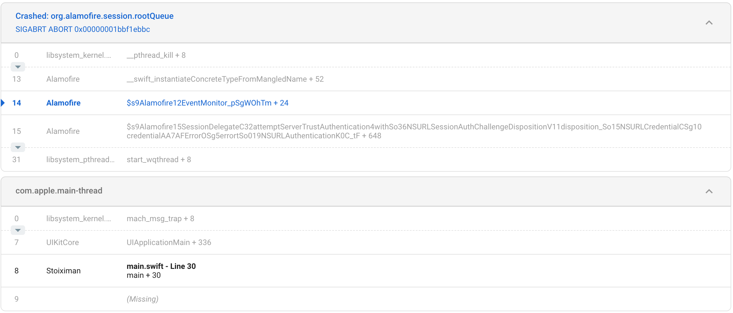 Swift Runtime Crash Under __swift