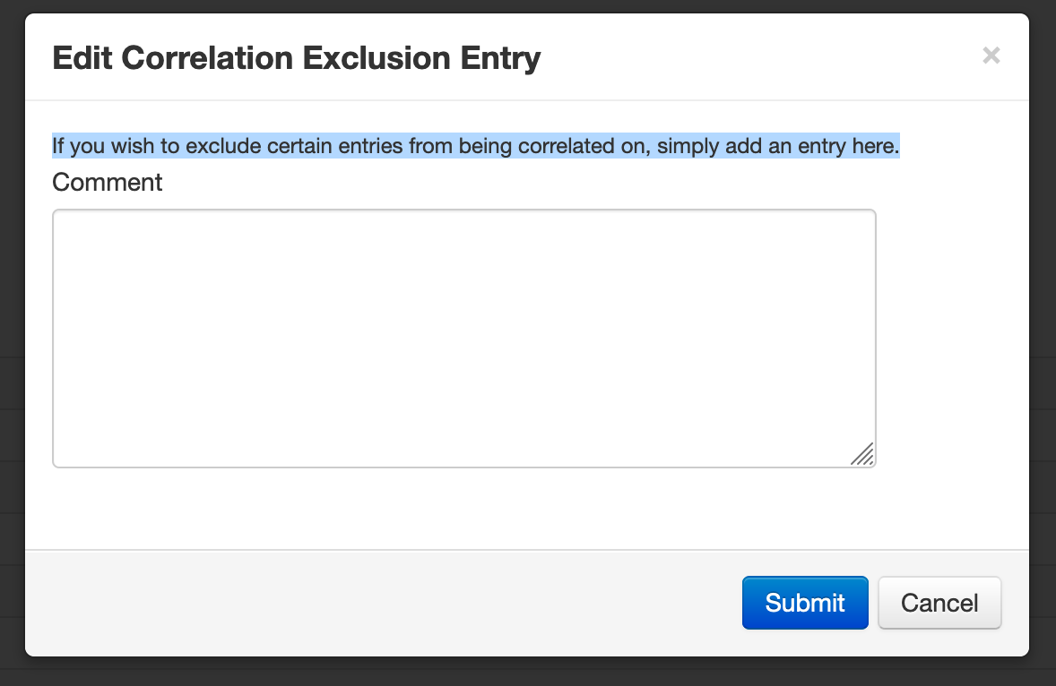 UI Edit Correlation Exclusion screen does not show value or allow ...