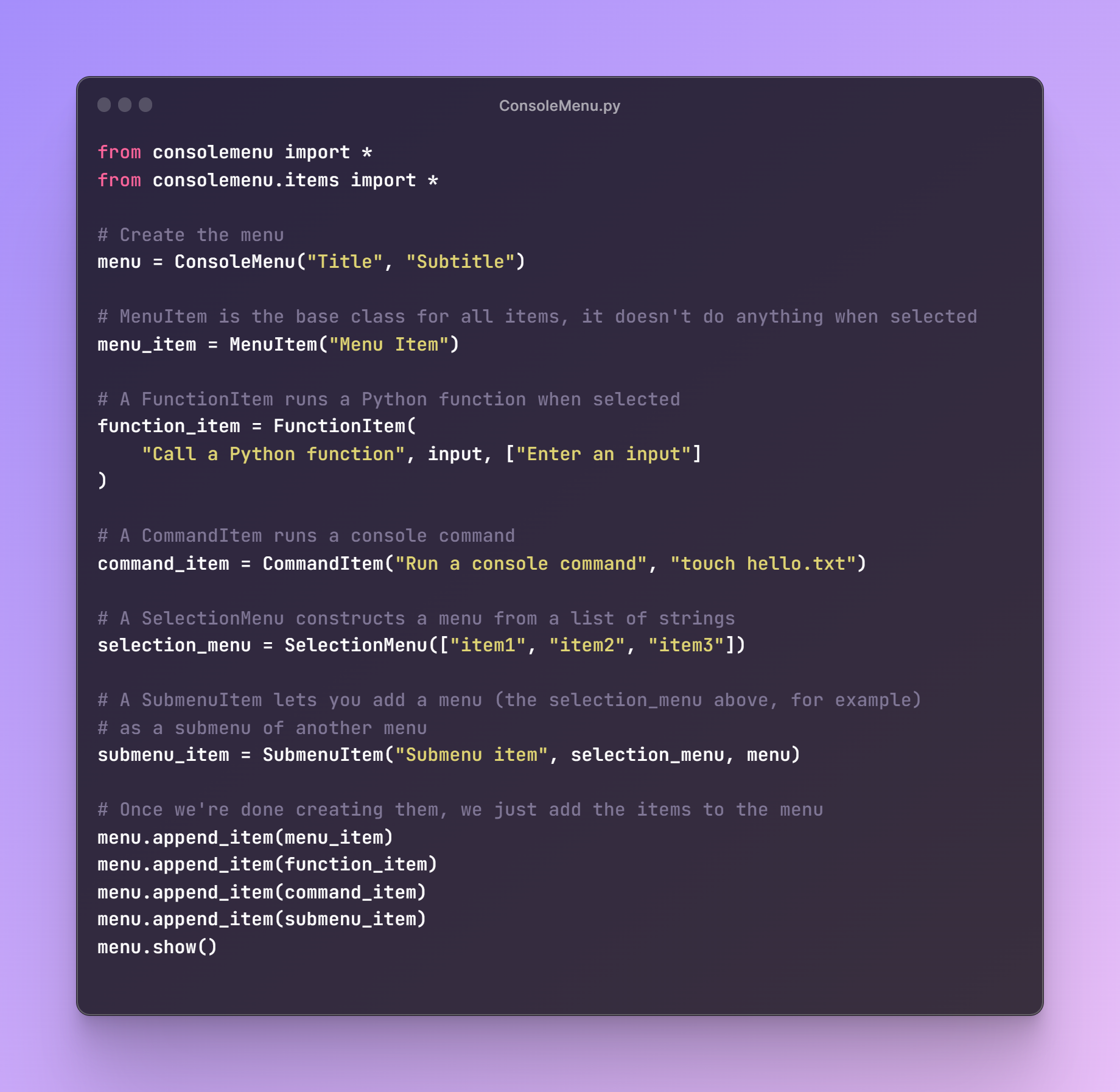 GitHub - BigDataBrain/Console_menu: This code imports the consolemenu ...