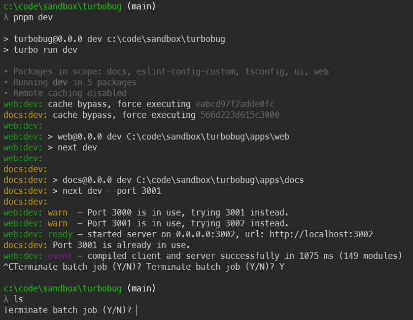 [turborepo] CTRL+C makes terminal freeze · Issue 3911 · vercel/turbo