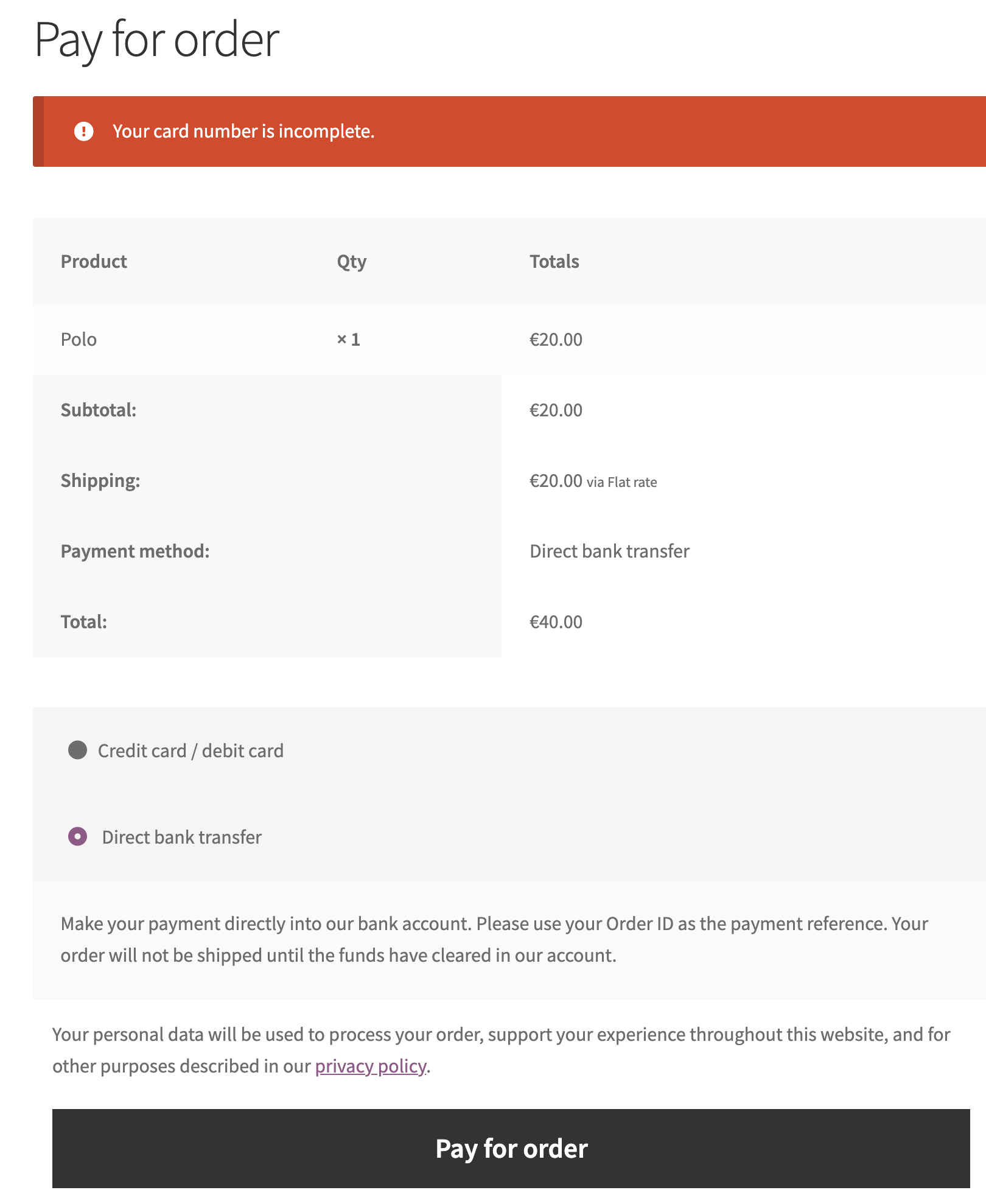 Additional Payment methods are not supported in 