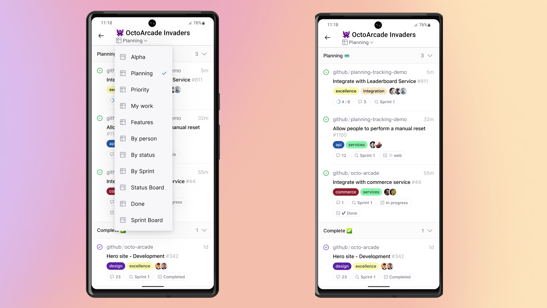 an image showing switching views in projects on mobile
