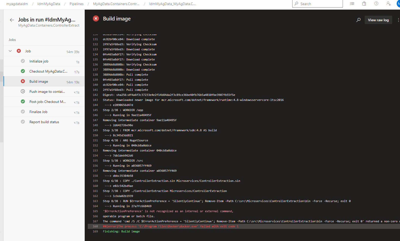 Azure pipeline for a window docker container will not run on windows ...