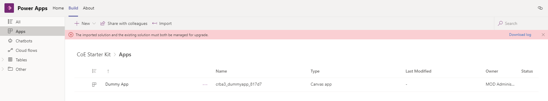 Importing solutions into Dataverse for Teams environment fails · Issue ...