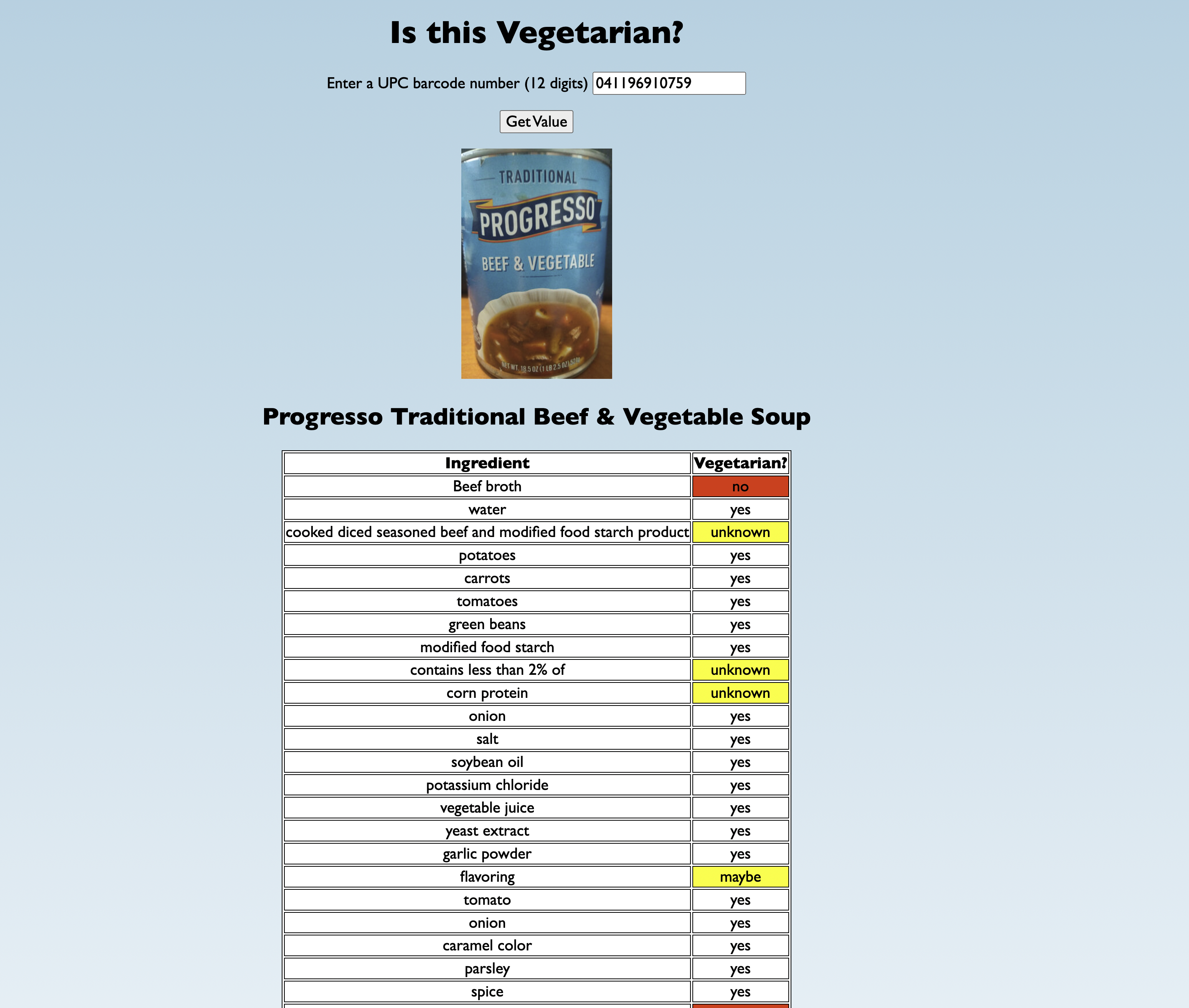 GitHub victorpatru/vegetarianchecker Showing our users whether the