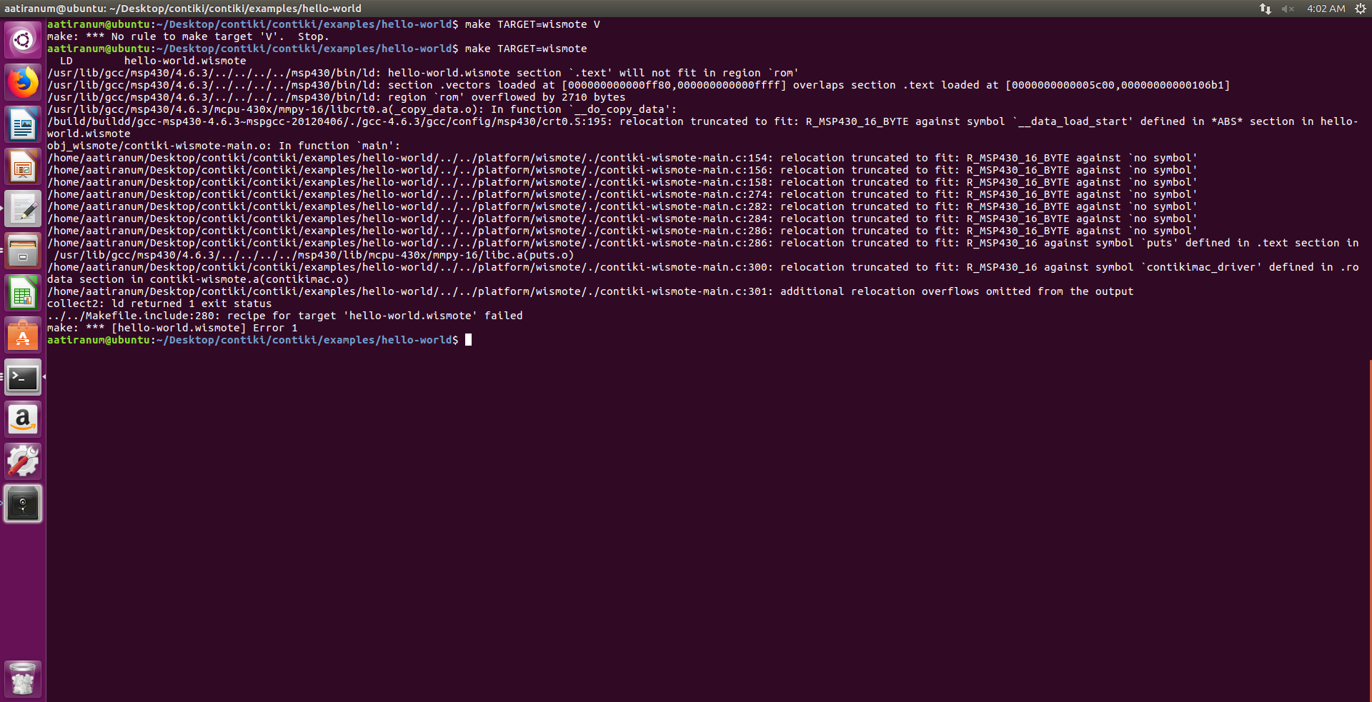 error in compiling hello world example to wismote platform · Issue ...