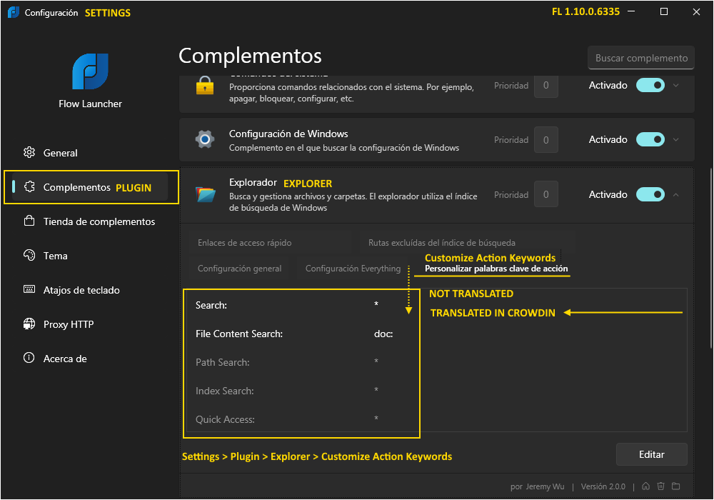 221213 FL 10 0 6335_Settings_Plugin_Explorer_No Traducido_SÍ en Crowdin