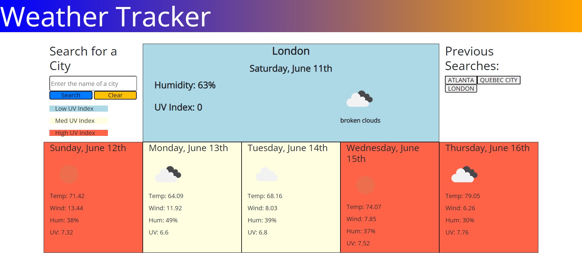 GitHub Jevenden/WeatherTrackerChallenge A weather tracking app that uses the open weather