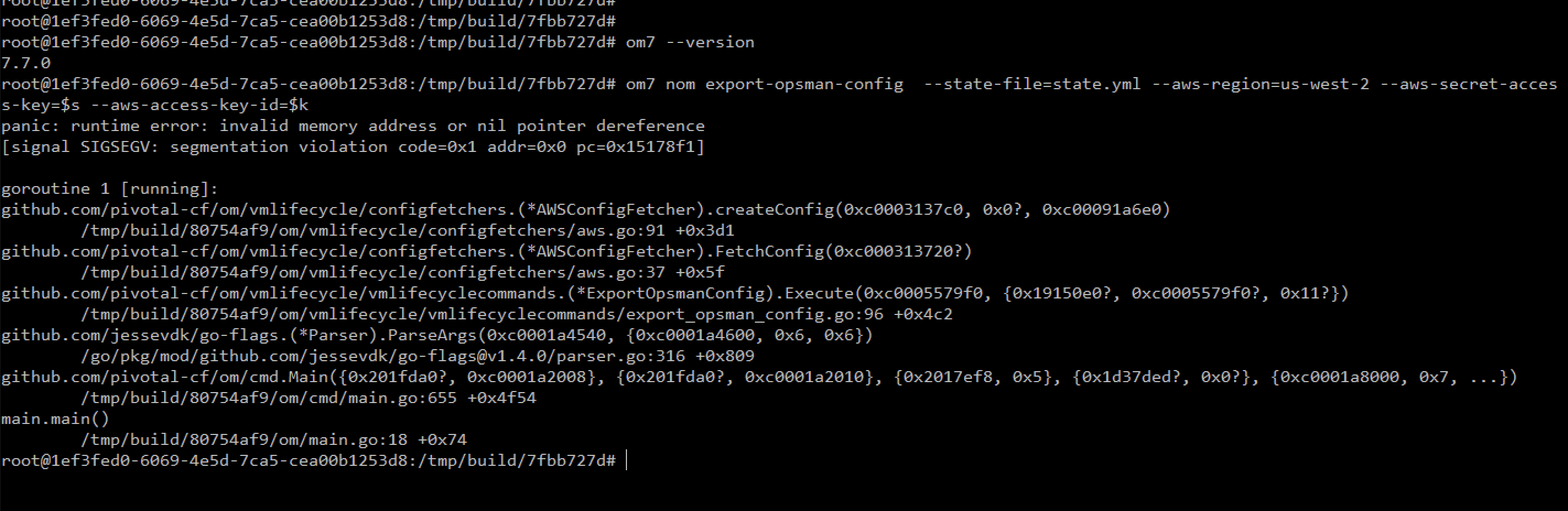 om nom export-config invalid memory address or pointer · Issue #585 ...