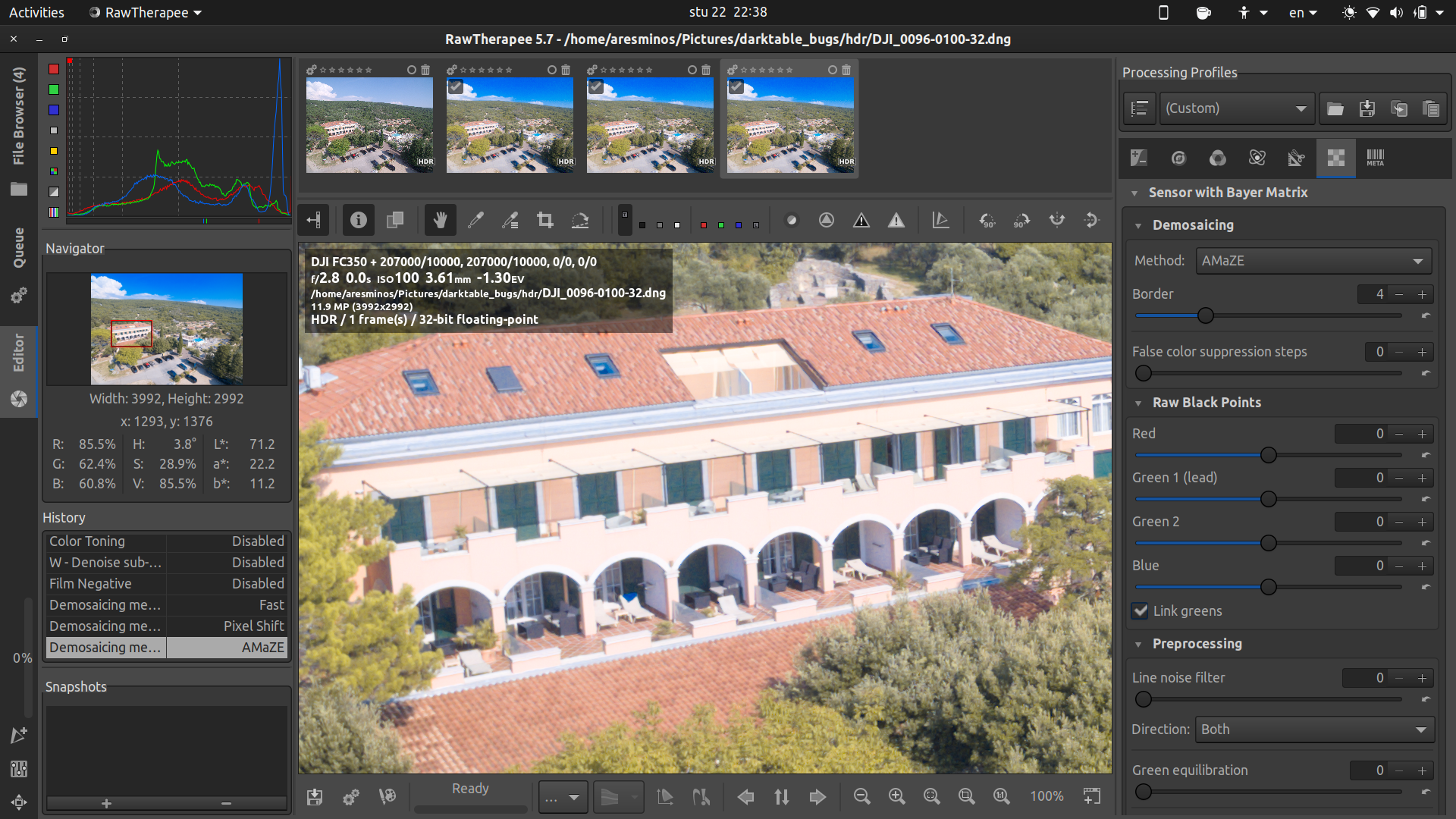 Darktable creates artefacts on HDR images · Issue 3510 ·