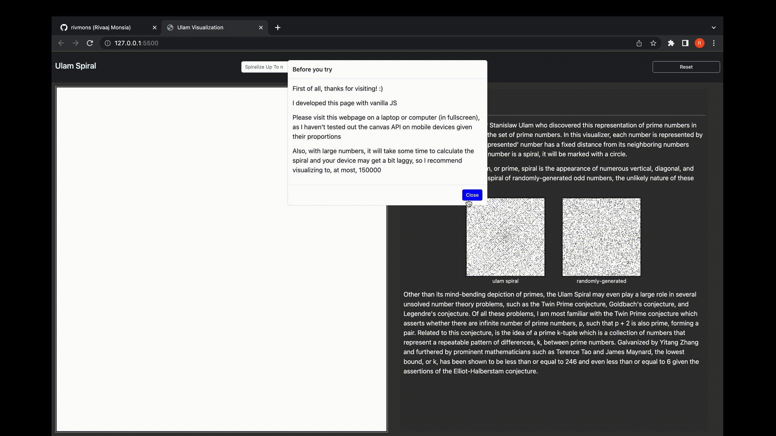 Github Rivmons Ulam Spiral A Neat Visualization Of The Ulam Spiral