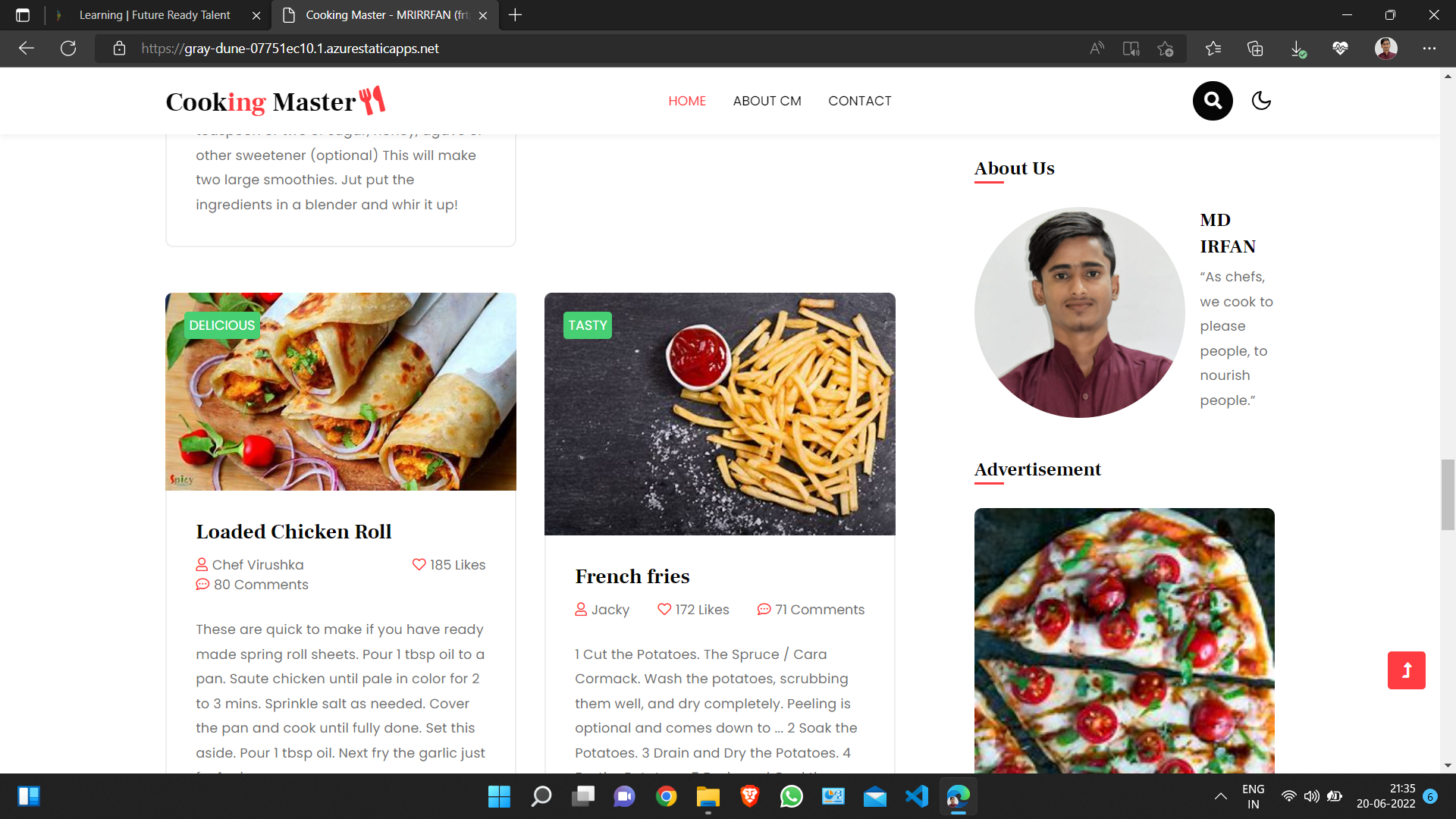 GitHub - MRIRRFAN/frtproject: Here I have created a cooking blog web ...