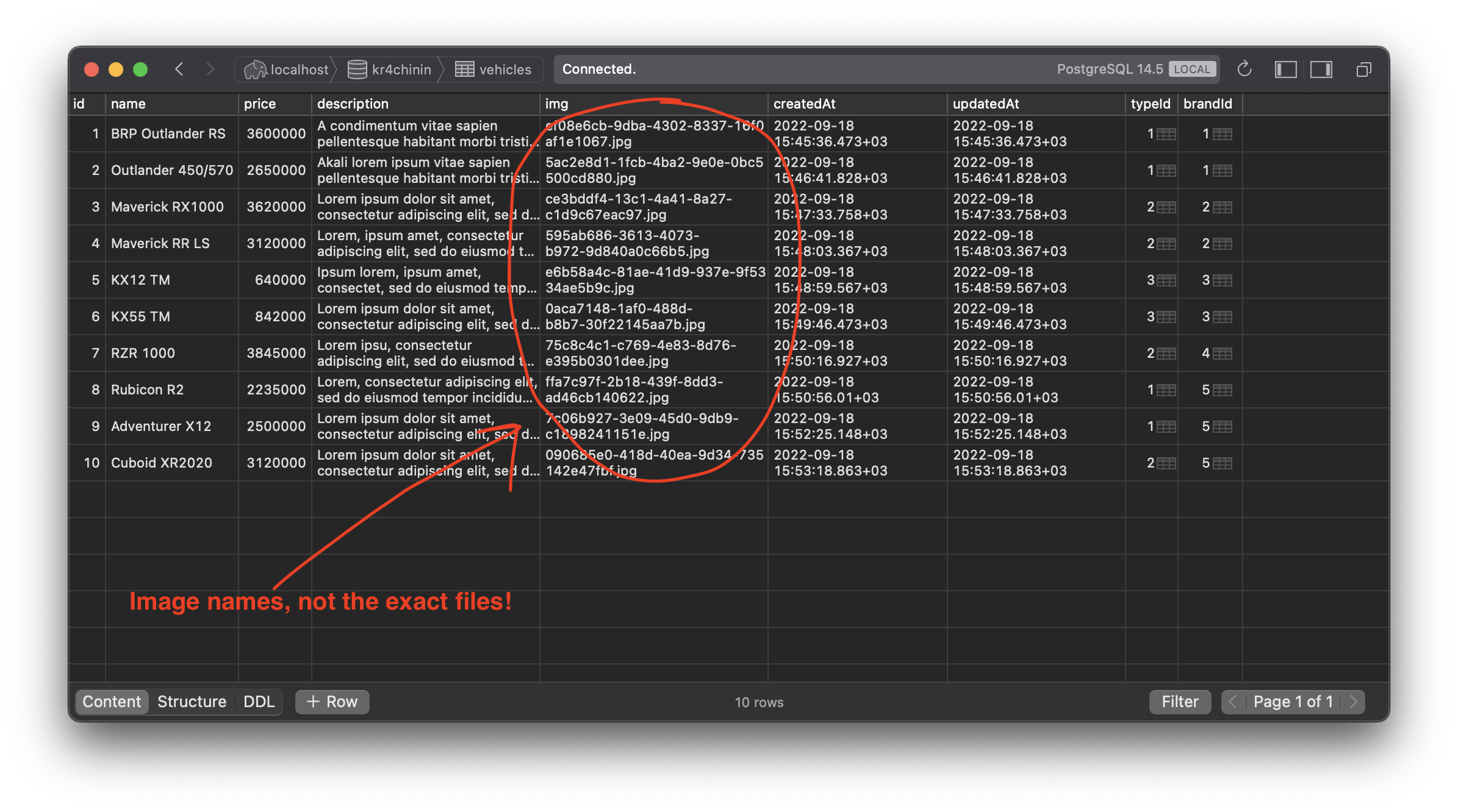 Image name in Vehicles table