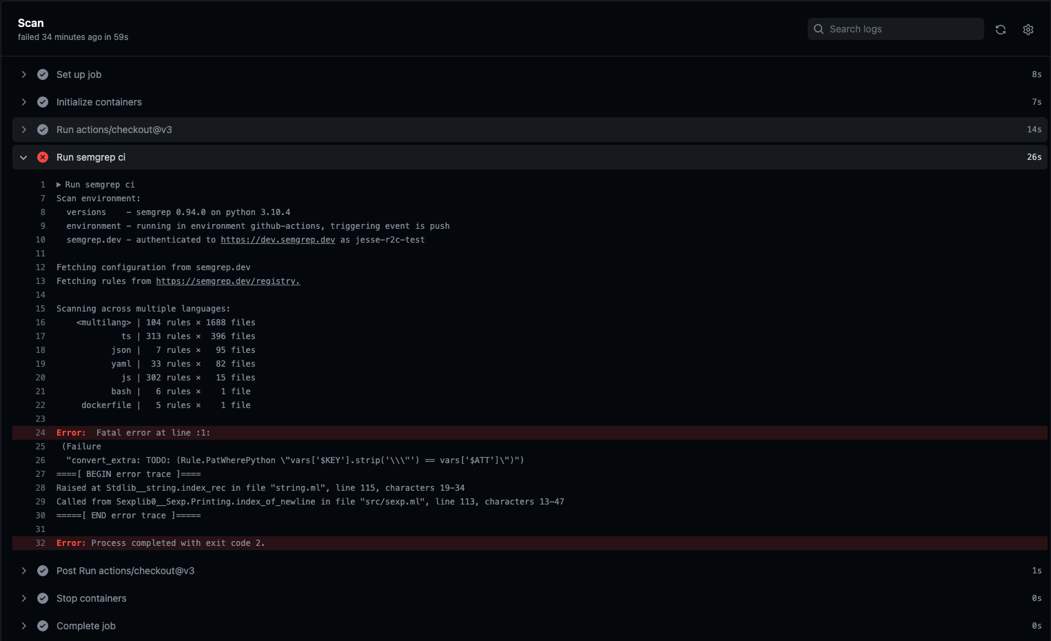 Scans Failing On V0 94 0 Issue 5320 Semgrep Semgrep Github Scans Failing On V0 94 0 Issue 5320 Semgrep Semgrep Github