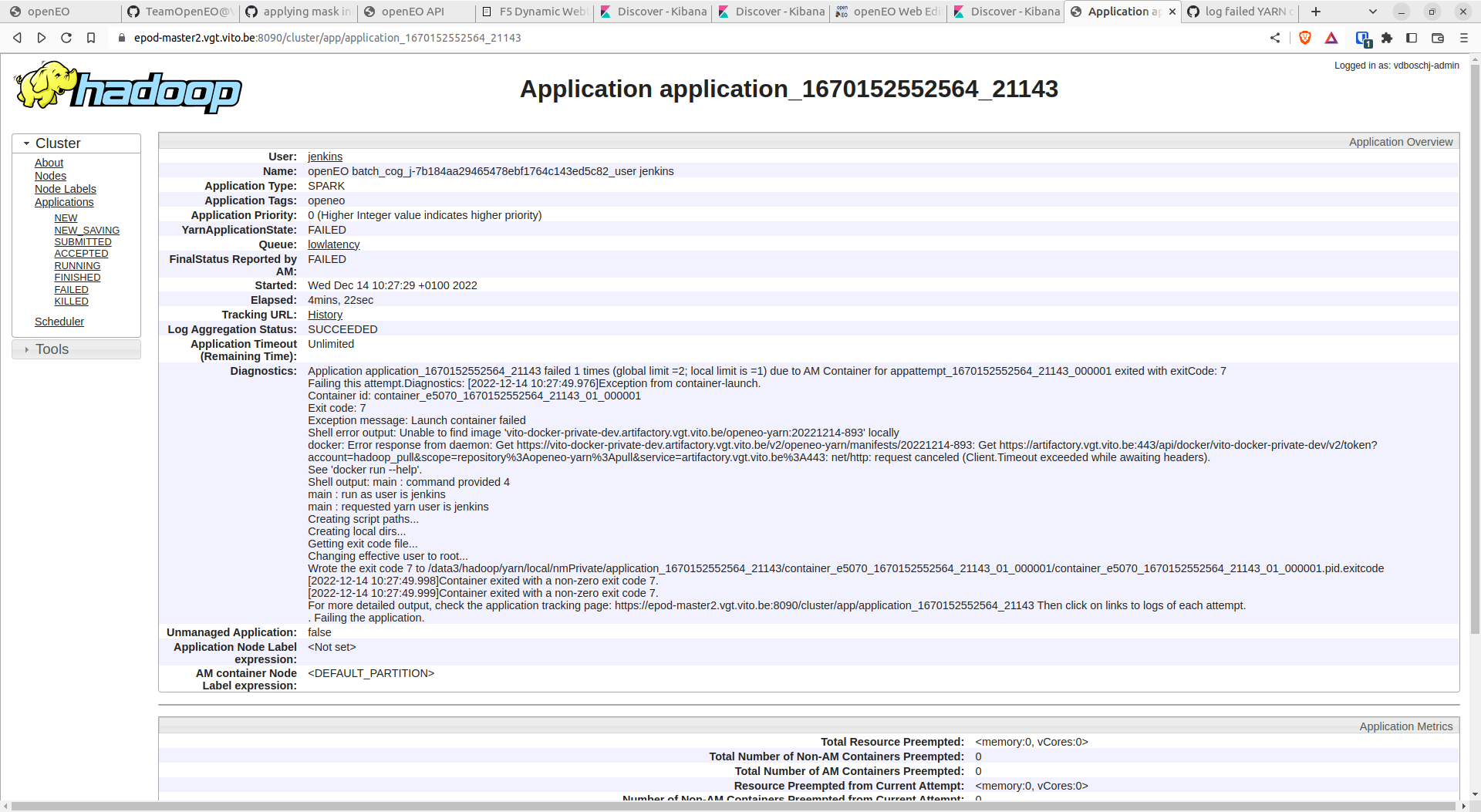 log failed YARN container launch in Kibana · Issue 292 · OpenEO