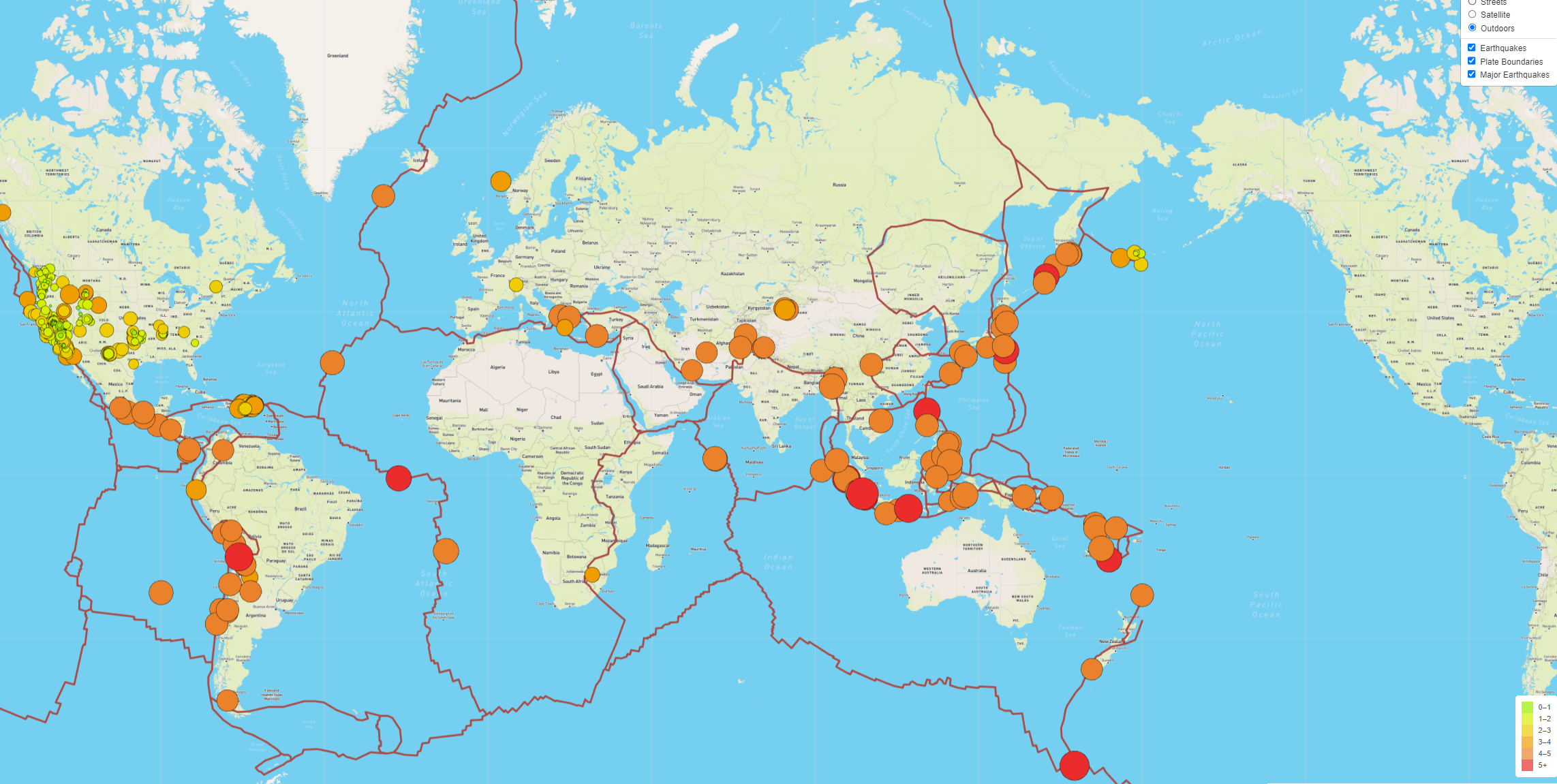 Strongest earthquakes map