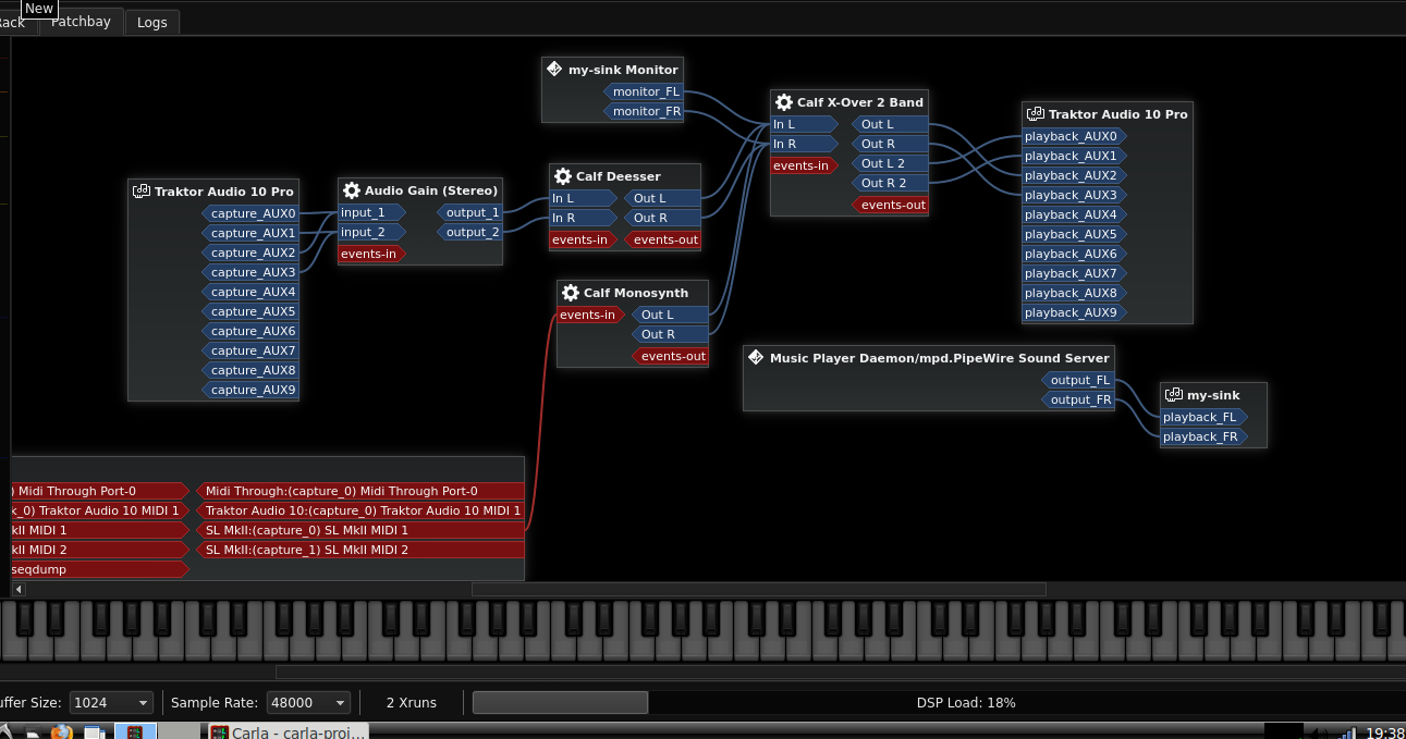 As soon as I connect any midi output to any midi input the sound stops
