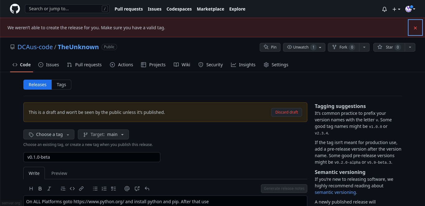 How to fix We weren’t able to create the release for you. Make sure you