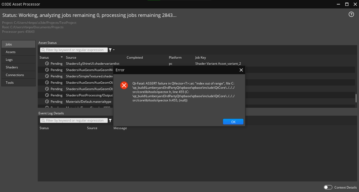 Asset Processor is crashing on new projects · Issue #2343 · o3de/o3de ...