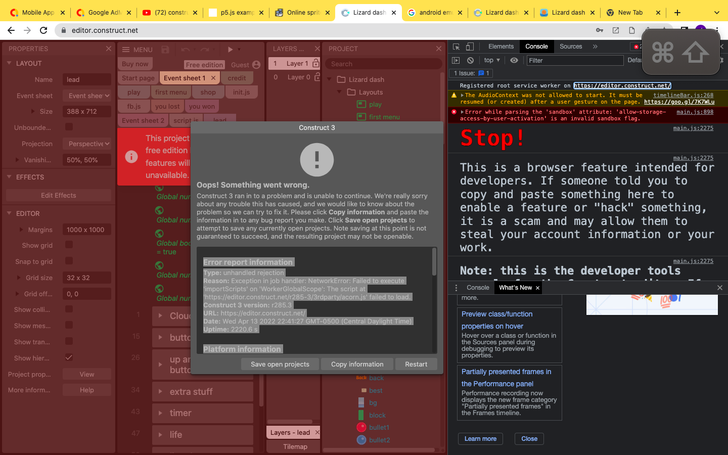 bug report for lizard dash. · Issue #5629 · Scirra/Construct-bugs · GitHub