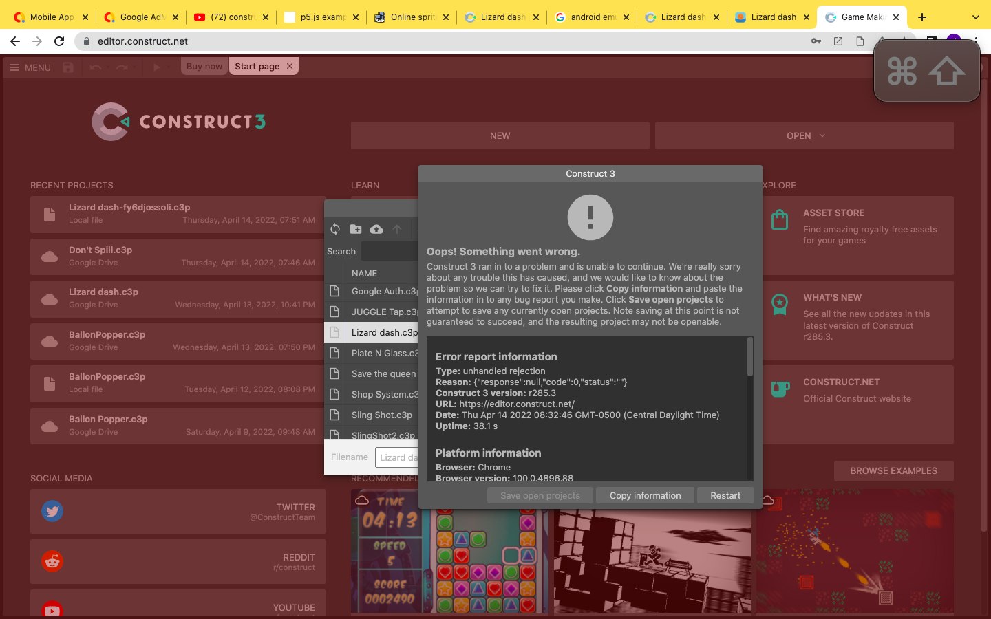 bug report for lizard dash. · Issue #5629 · Scirra/Construct-bugs · GitHub