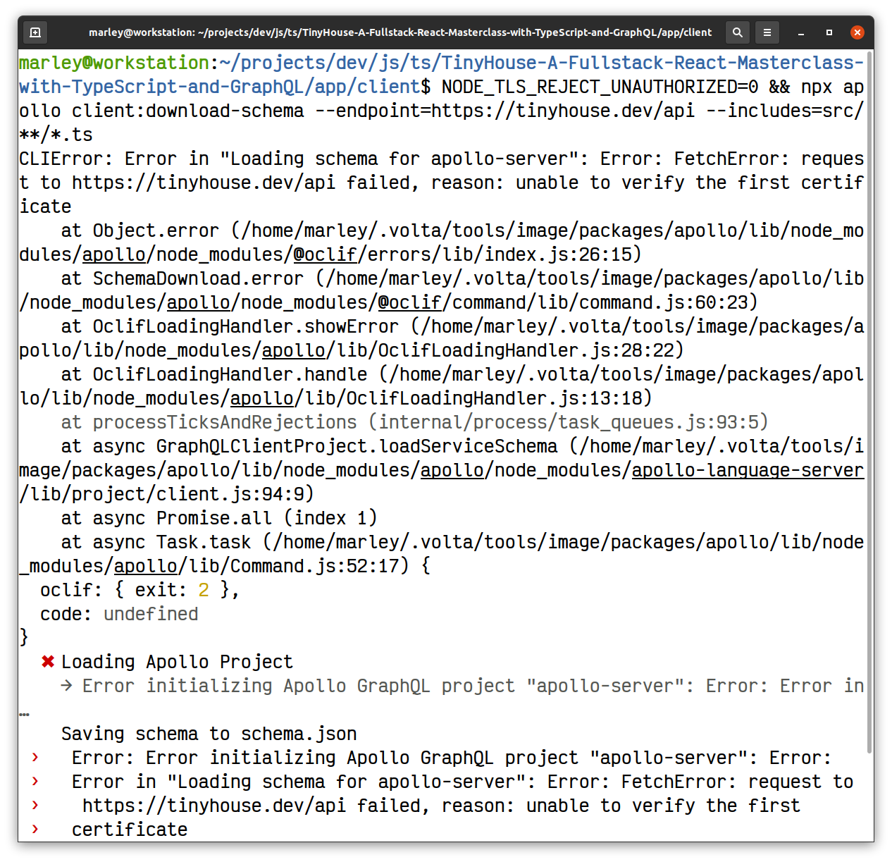 Apollo CLI unable to verify the first certificate when downloading schema via HTTPS · Issue