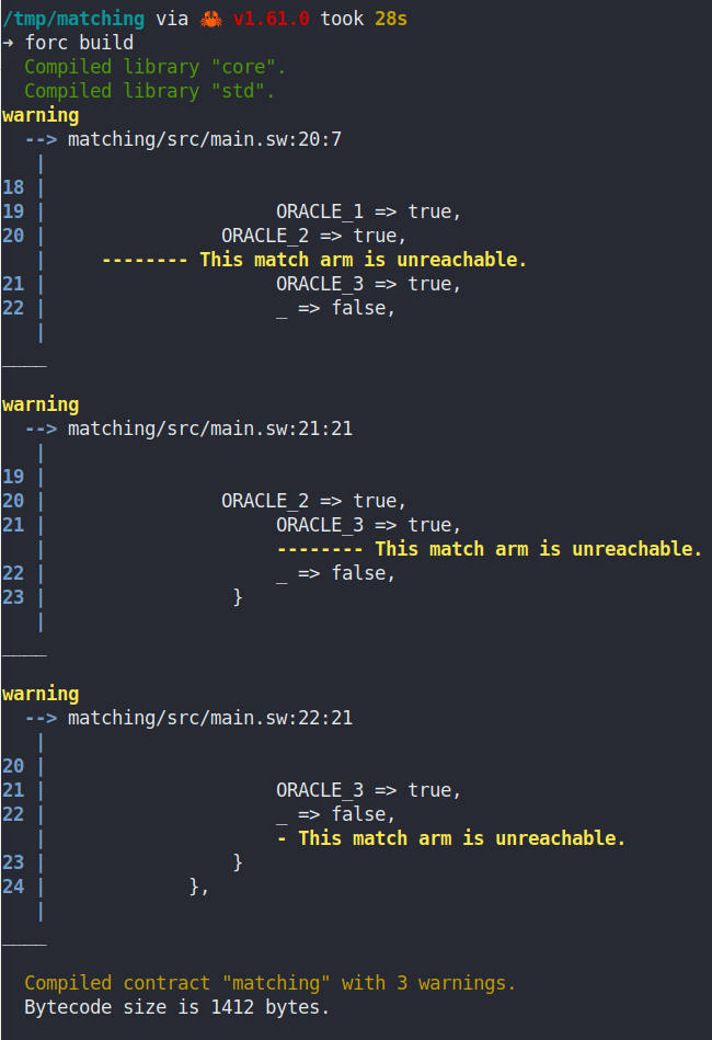 Matching on variables results in unreachable code warnings while using