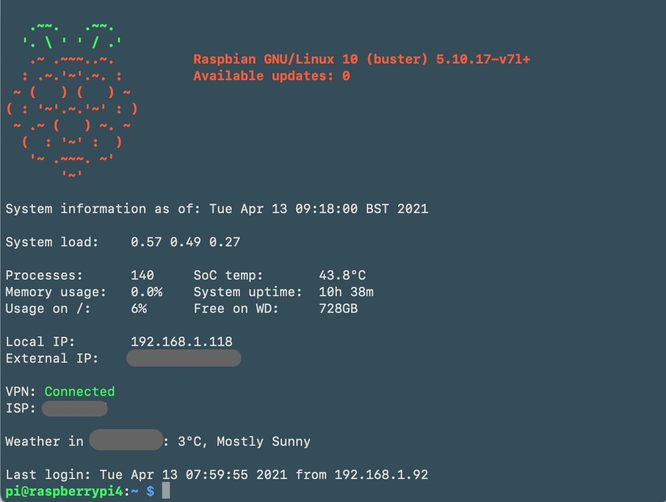GitHub - vasileio/rpi-motd: A MOTD for my Raspberry Pi home server · GitHub