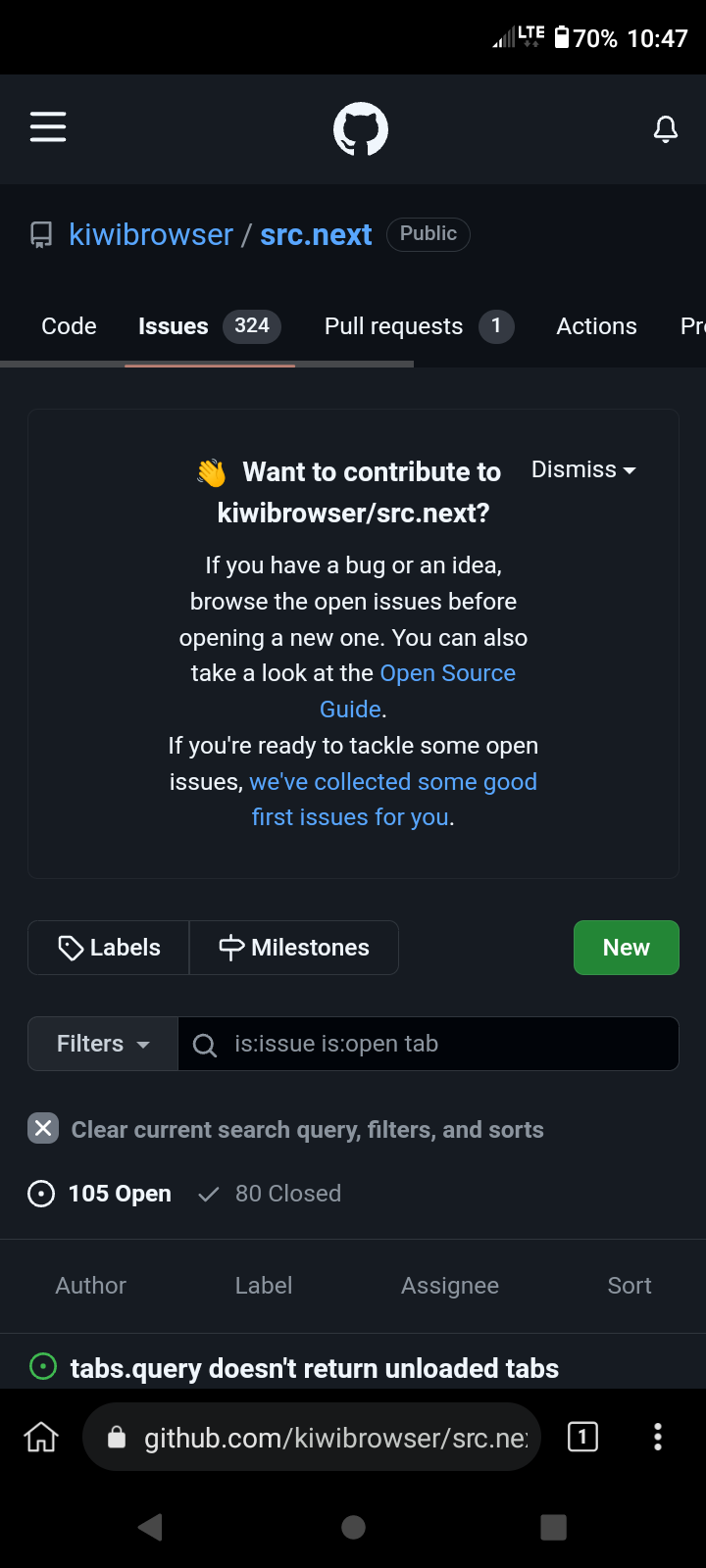Bottom toolbar overlays tabbar · Issue 658 · kiwibrowser/src.next
