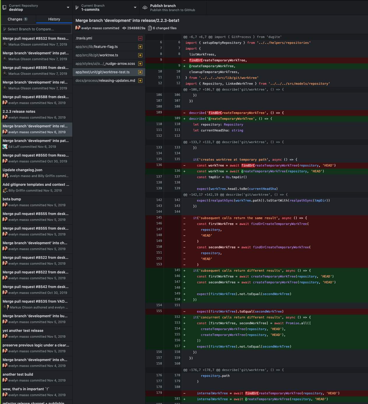 Diffs highlighting substrings are hard to see in typescript files