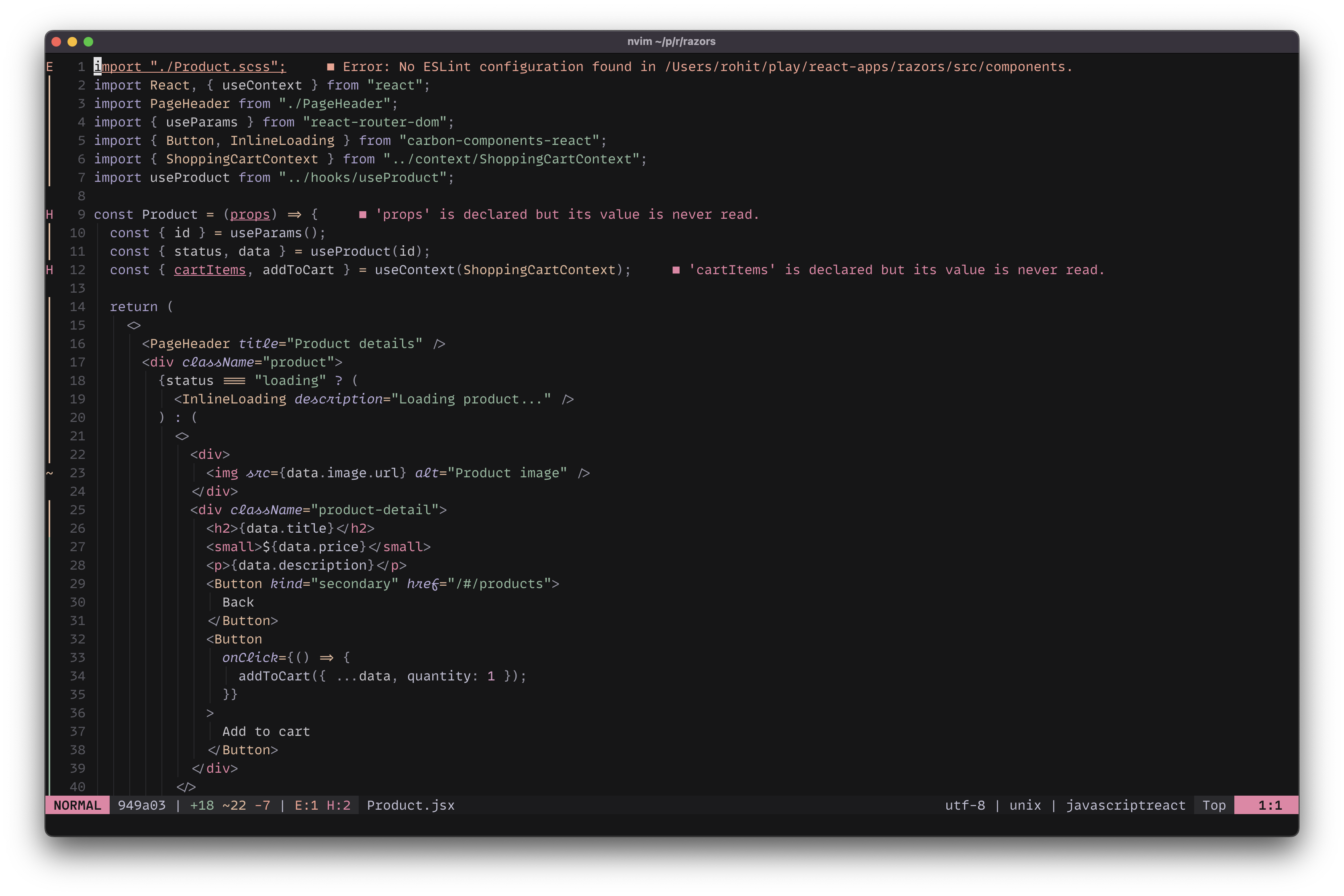 Screenshot of mellow theme JS/JSX