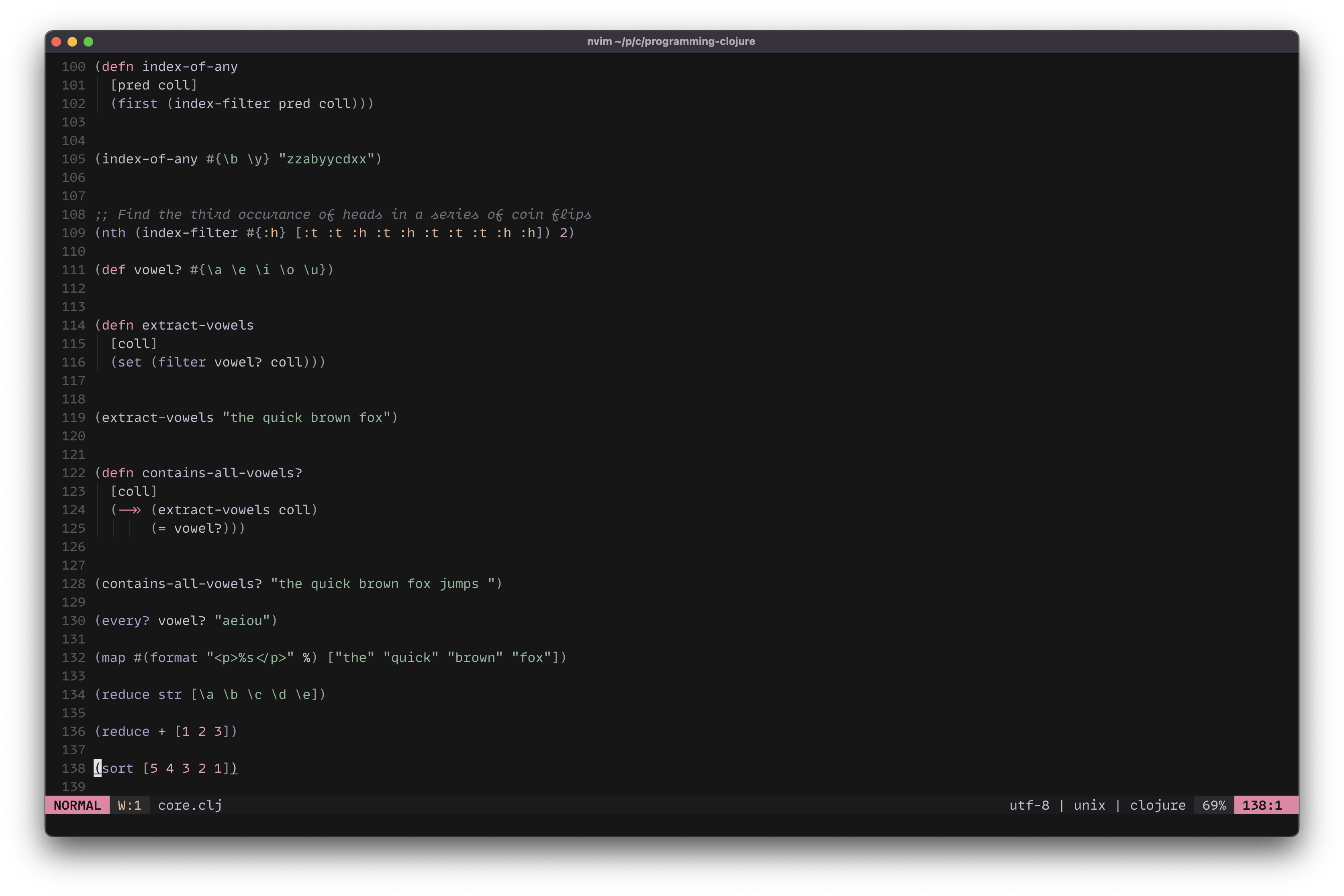 Screenshot of mellow theme Clojure