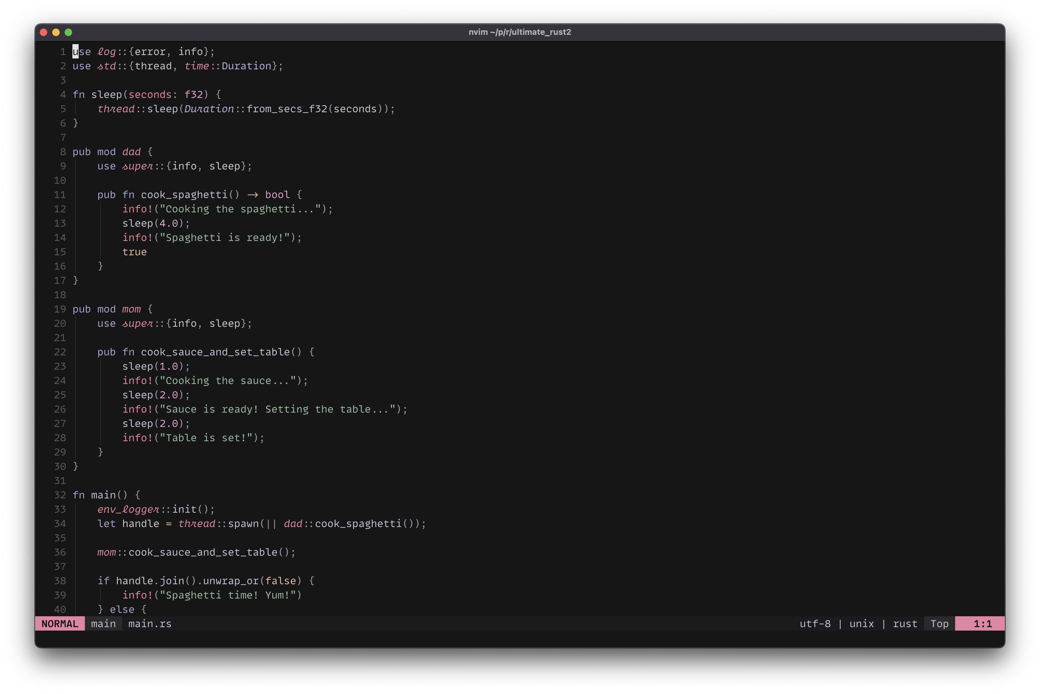 Screenshot of mellow theme Rust