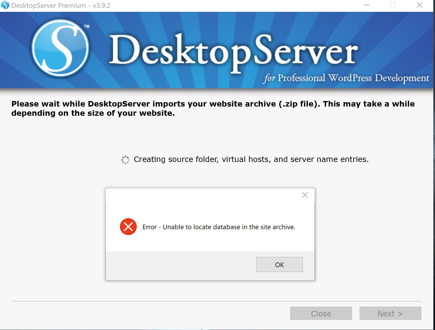 Duplicator Pro Archive Error Unable to locate database in the site