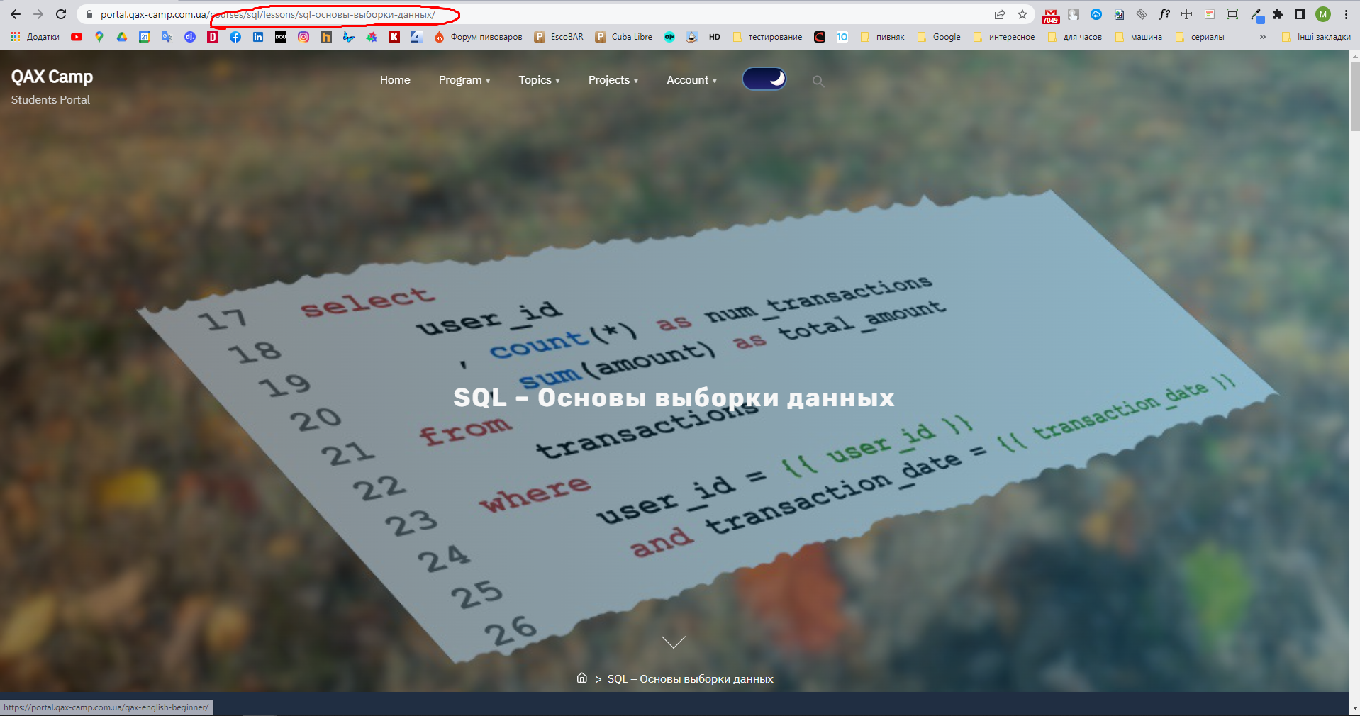 QA Program - Базы данных, SQL: Lesson 'SQL - Основы выборки данных' URL ...