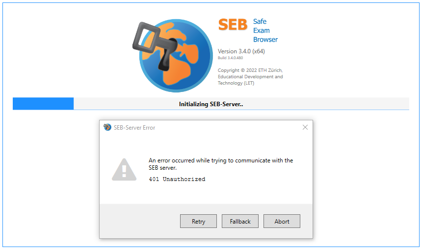 401 unauthorized error when starting the safe exam browser ...