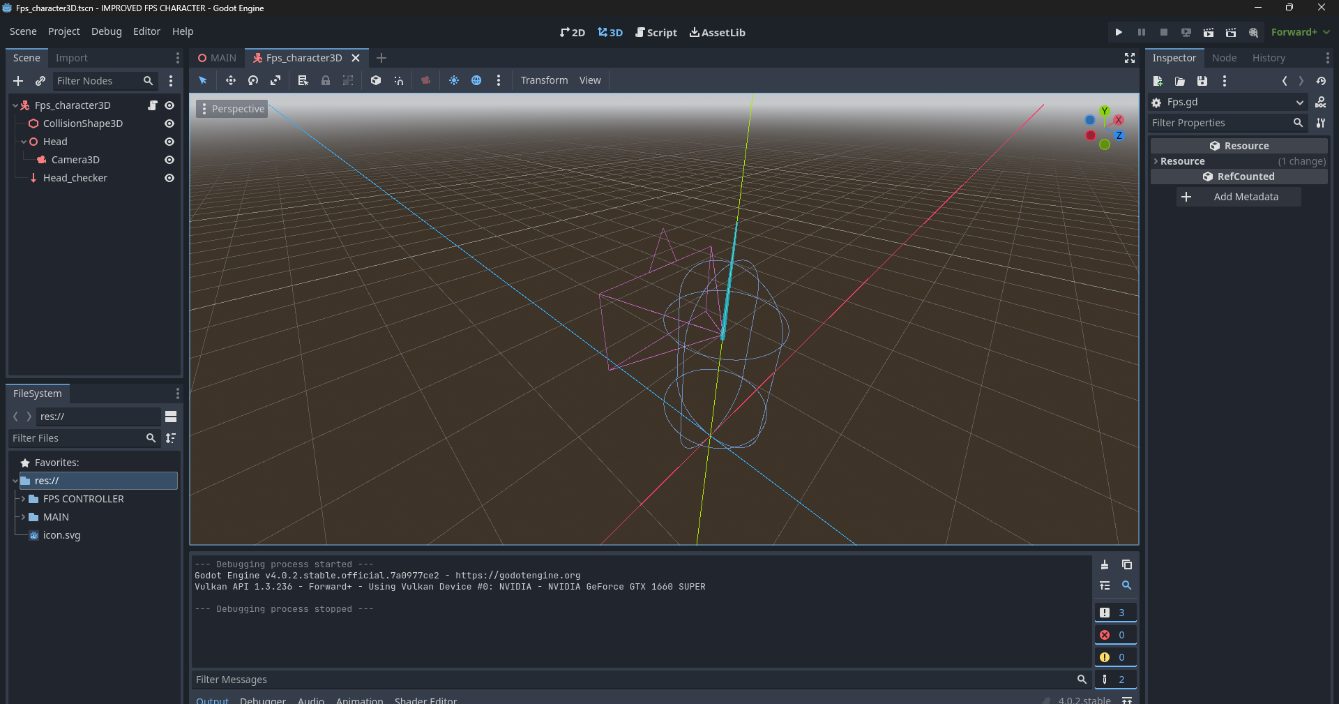 Fps_character3D tscn - IMPROVED FPS CHARACTER - Godot Engine 4_25_2023 6_50_43 PM