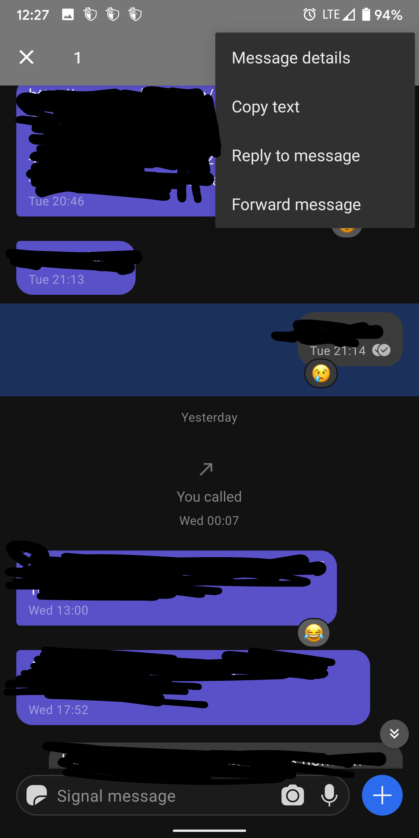 Overflow Message All message actions go to overflow menu when call message is selected ...