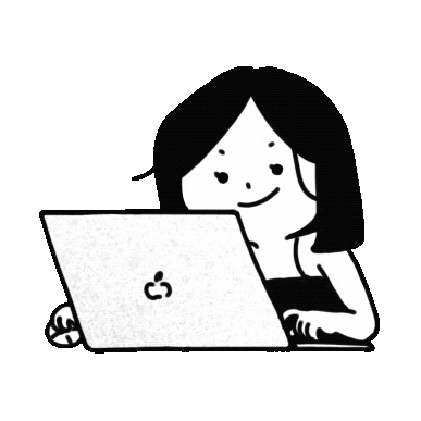 Ilustração em gif de uma menina teclando em um laptop