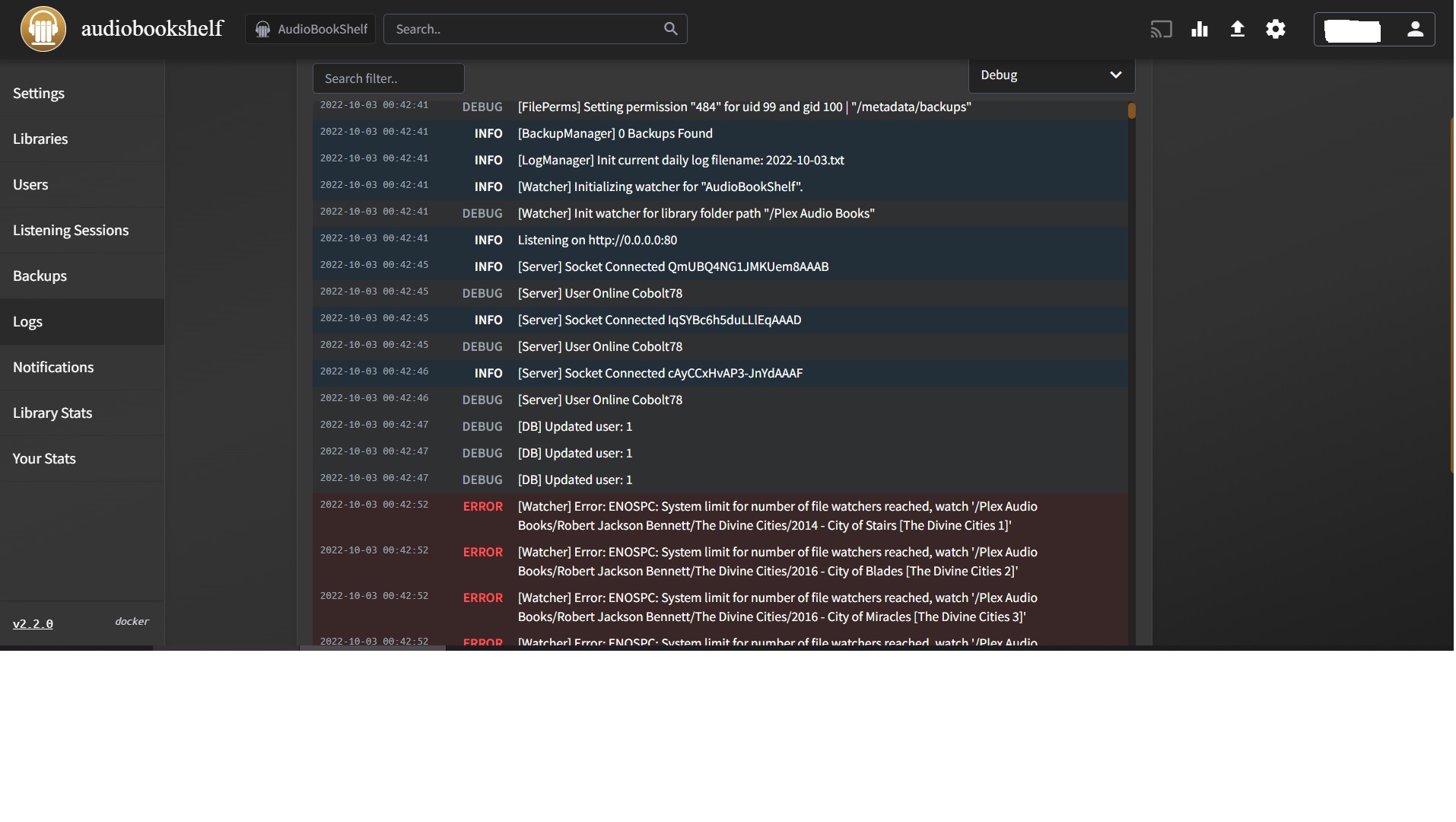 Restart audiobookshelf 1