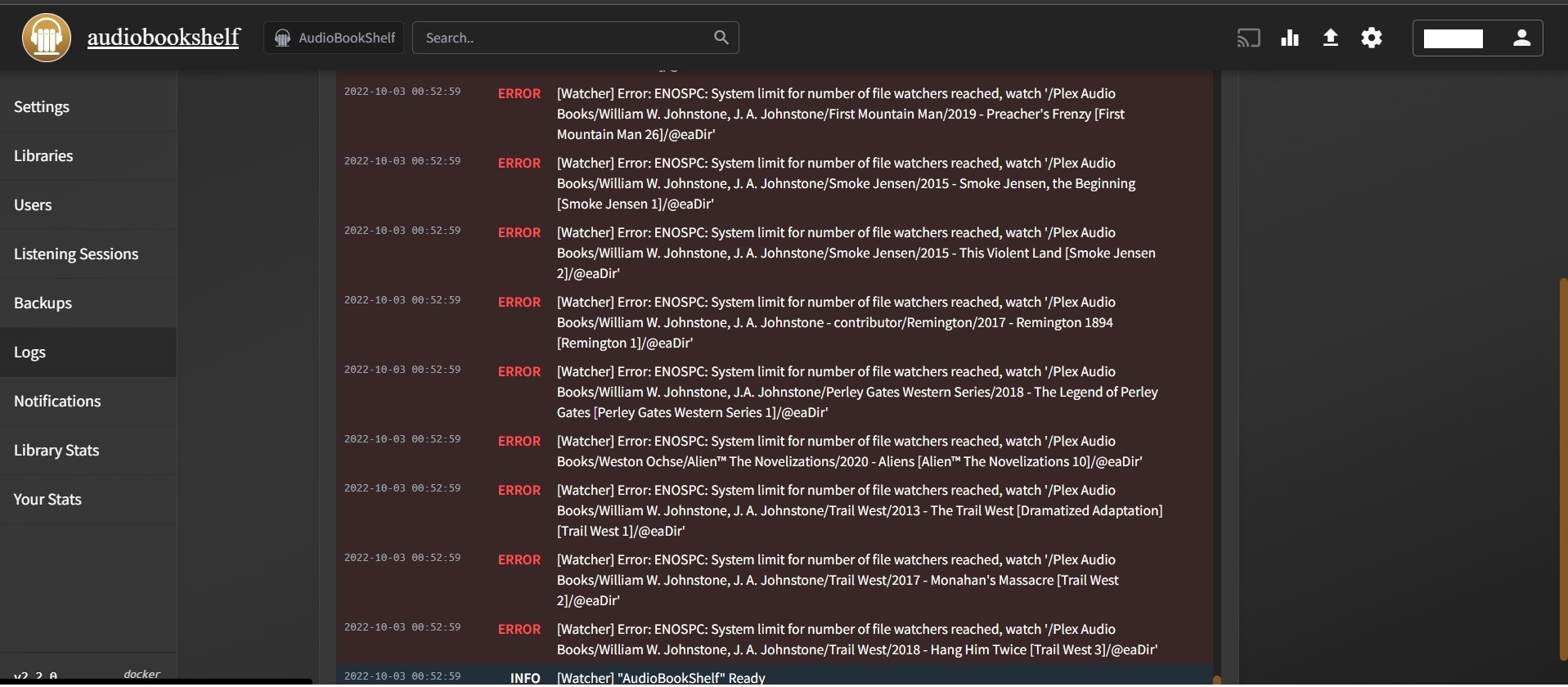 Restart audiobookshelf 2