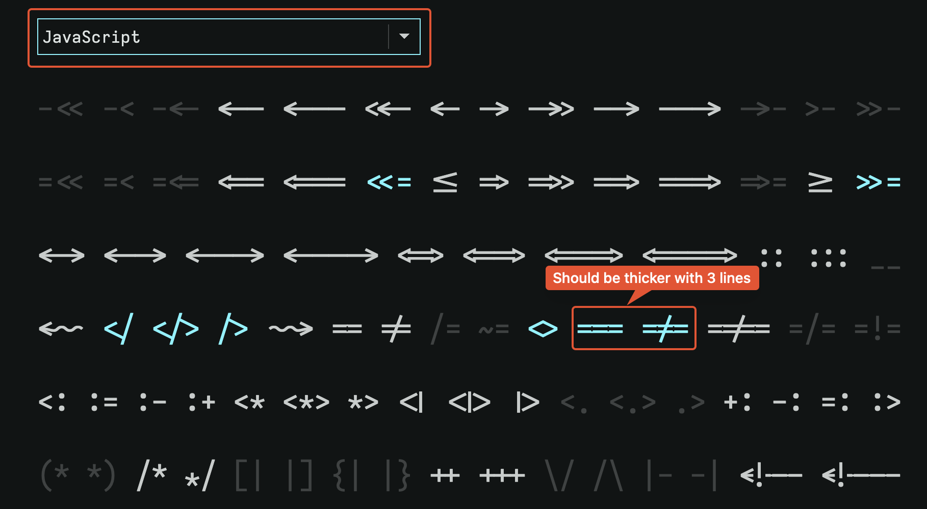 javascript ligations triple equal · Issue #1546 · be5invis/Iosevka · GitHub