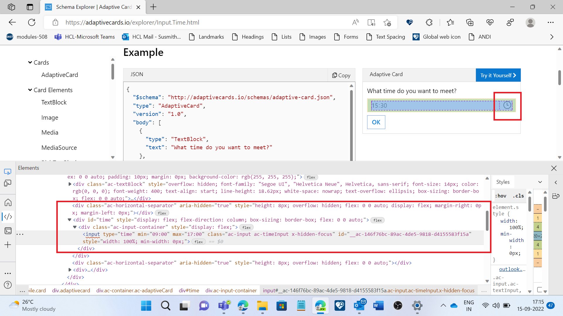 COde snippet for time