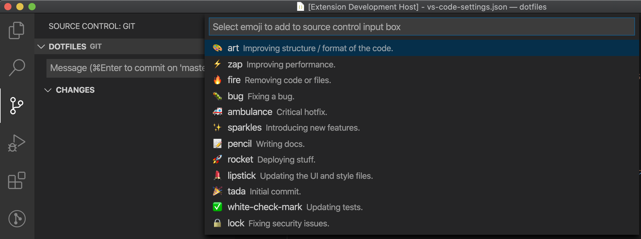 git emojis select list