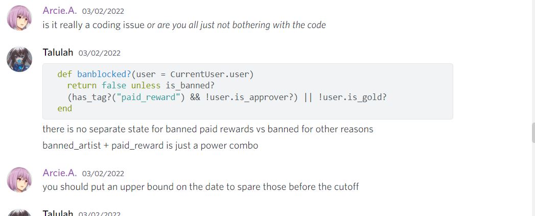Allow paid rewards by "banned artists" to be "viewable" if uploaded ...
