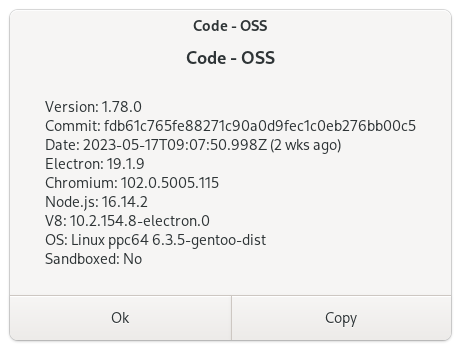 vscode 1.78+ silently fails to start with electron 19 on ppc64le ...